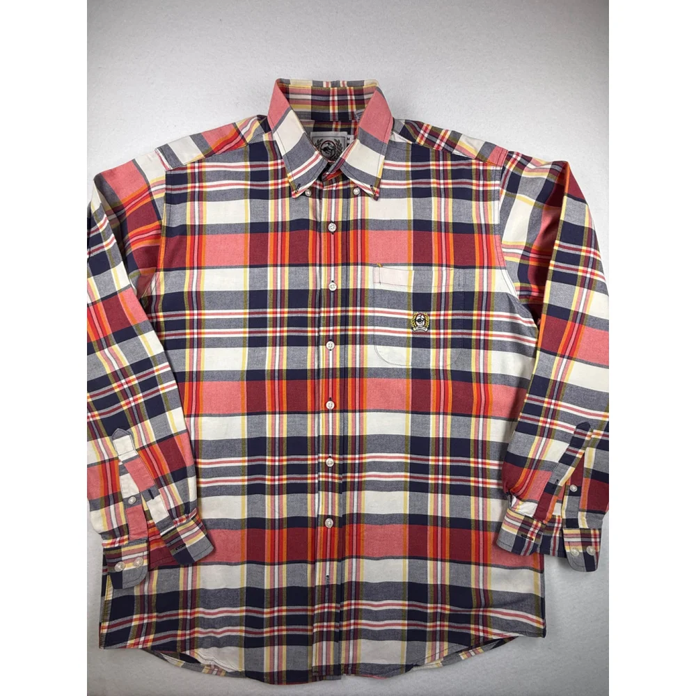 Cinch Plaid Western Button-Down Shirt Men’s Medium Red Navy Yellow Cotton